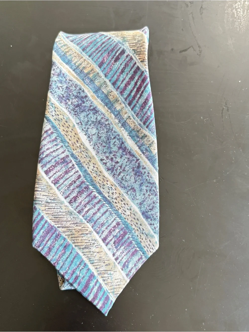 Vintage Oscar de la Renta Couture Collection Silk Tie Abstract Blue Teal USA